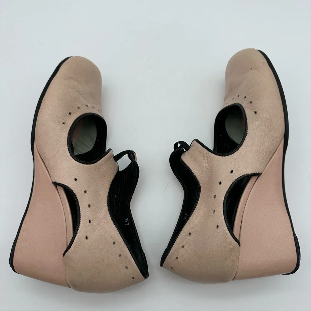 Gentle Souls Blush Pink Leather Wedge Mary Jane Shoes